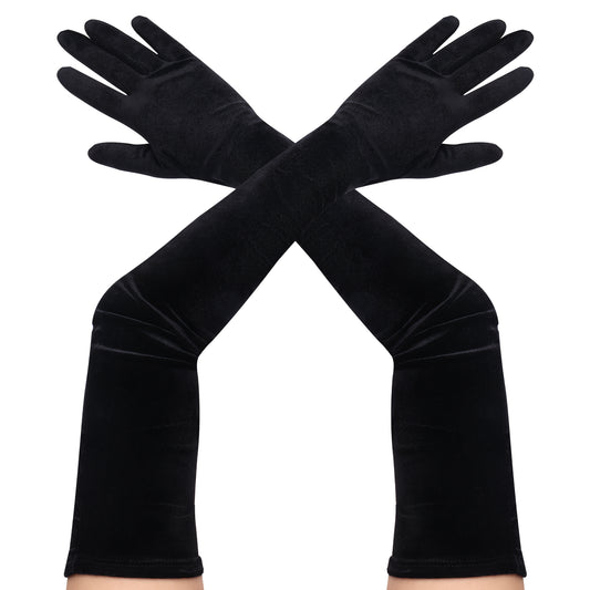 Lusofie Super Long Velvet Gloves -Women's 1920s Opera Satin Gloves for Bridal, Evening, Wedding, Formal, Christmas, and Halloween