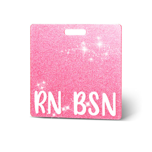 RN BSN Badge Buddy Pink BSN RN Badge Card Glitter Nurse Name Badge Heavy Duty Acrylic Nurse Badge Buddy Bling Badge Buddy Nursing Horizontal Badge Identification Tags for BSN Registered Nurses