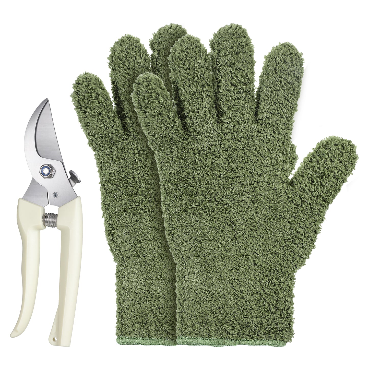 Tucnoeu 2pcs Microfiber Gloves for Plant Dusting with Gardening Scissors, Dusting Gloves, Plant Cleaning Gloves, Gentle Leaf Shine for House Furniture Blinds Kitchen Plants