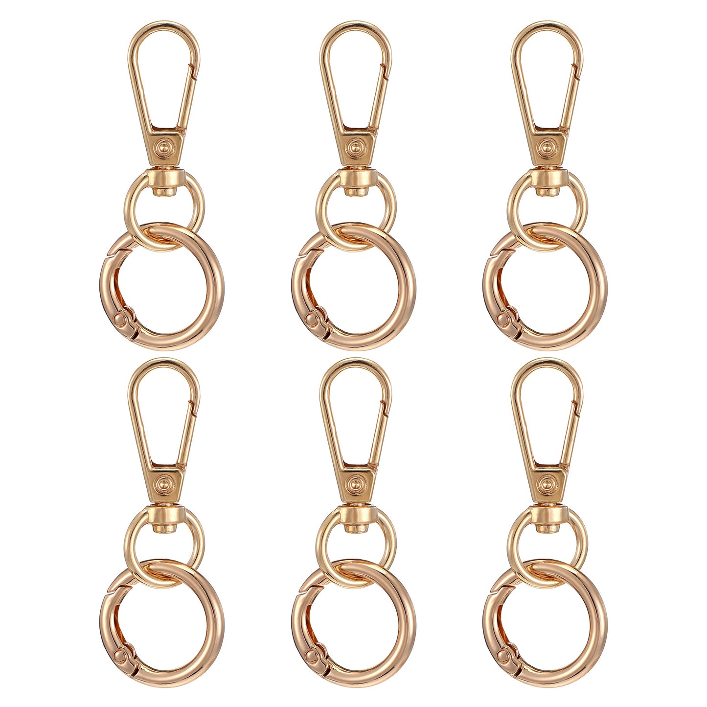 6Pcs Key Ring Hoop, Metal Keyring Clip, Swivel Lobster Clasps with Keychain Rings for Keychain Hardware Art Crafts Lanyard Making(Gold)