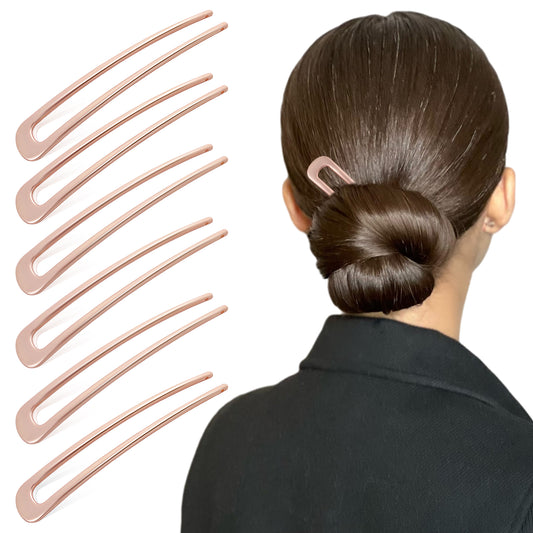 6 Pcs French Hair Pin U Shaped Hair Pins Metal Hairpin French Pin for Thick Hair Vintage French Twist Hair Pin For Buns Hair Fork Sticks for Buns French Pins for All Hair Styling (Rose Gold)