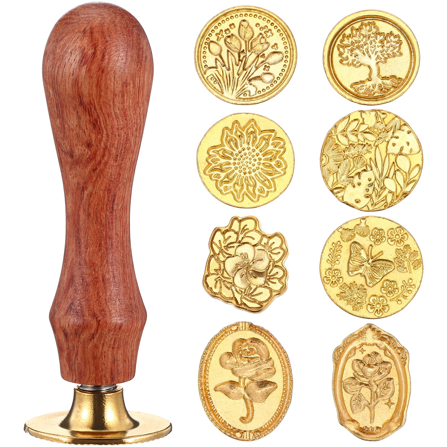 8 Pcs Wax Seal Stamp Kit, Vintage Wax Stamp, Floral Plant Wax Stamp Head And Smooth Wooden Handle for Envelopes Wedding Invitations Cards Greeting Cards And Journal Gifts