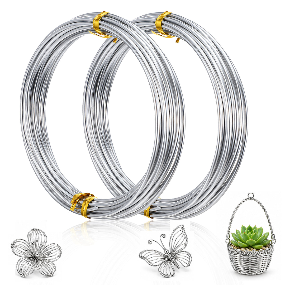 2Rolls 2mm 33Ft Aluminum Craft Wire, Bendable Armature Wire for Crafts