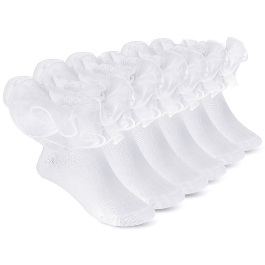 Meyeyaia 3 Pairs Girls Ruffle Lace Socks Toddler White Socks Ruffle Girls for Formal Occasions as well as Daily Wear 2-3 Years