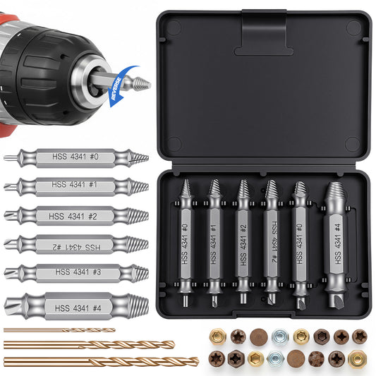 9 Pcs Damaged Screw Extractor Set 6 Hss 4341 Stripped Screw Remover and Extractor and 3 Twist Drill Bit Kit for Easy Out Removing Broken Bolt and Rounded Nut Bolt Extractors Kit Gifts for Men