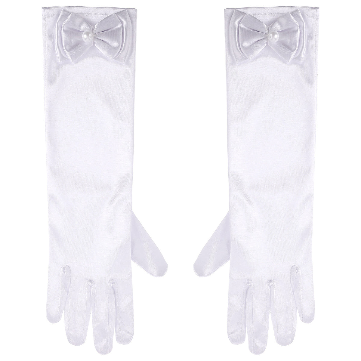 Yolev Princess Gloves, Long White Gloves with Bow, White Satin Gloves