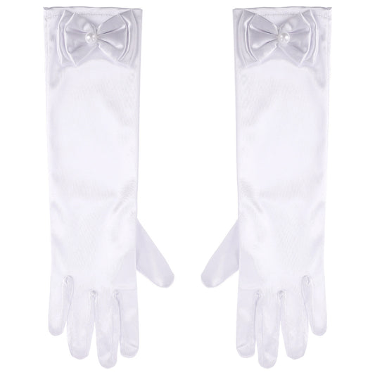 Yolev Princess Gloves, Long White Gloves with Bow, White Satin Gloves