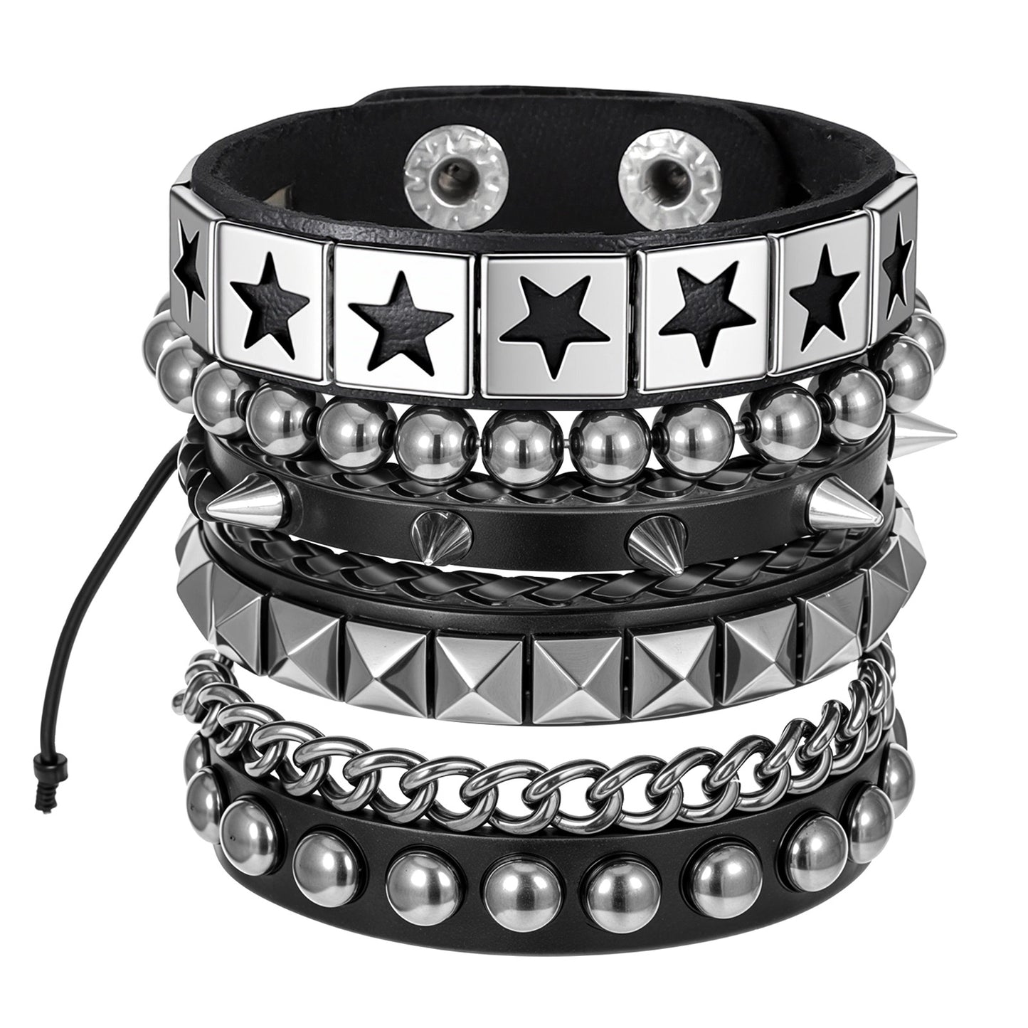 Tucnoeu 4PCS Punk Rock Studded Bracelets Set, 80s Studded Wristband Emo Goth Jewelry Accessories for Men and Women
