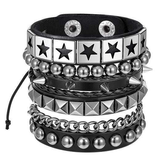 Tucnoeu 4PCS Punk Rock Studded Bracelets Set, 80s Studded Wristband Emo Goth Jewelry Accessories for Men and Women