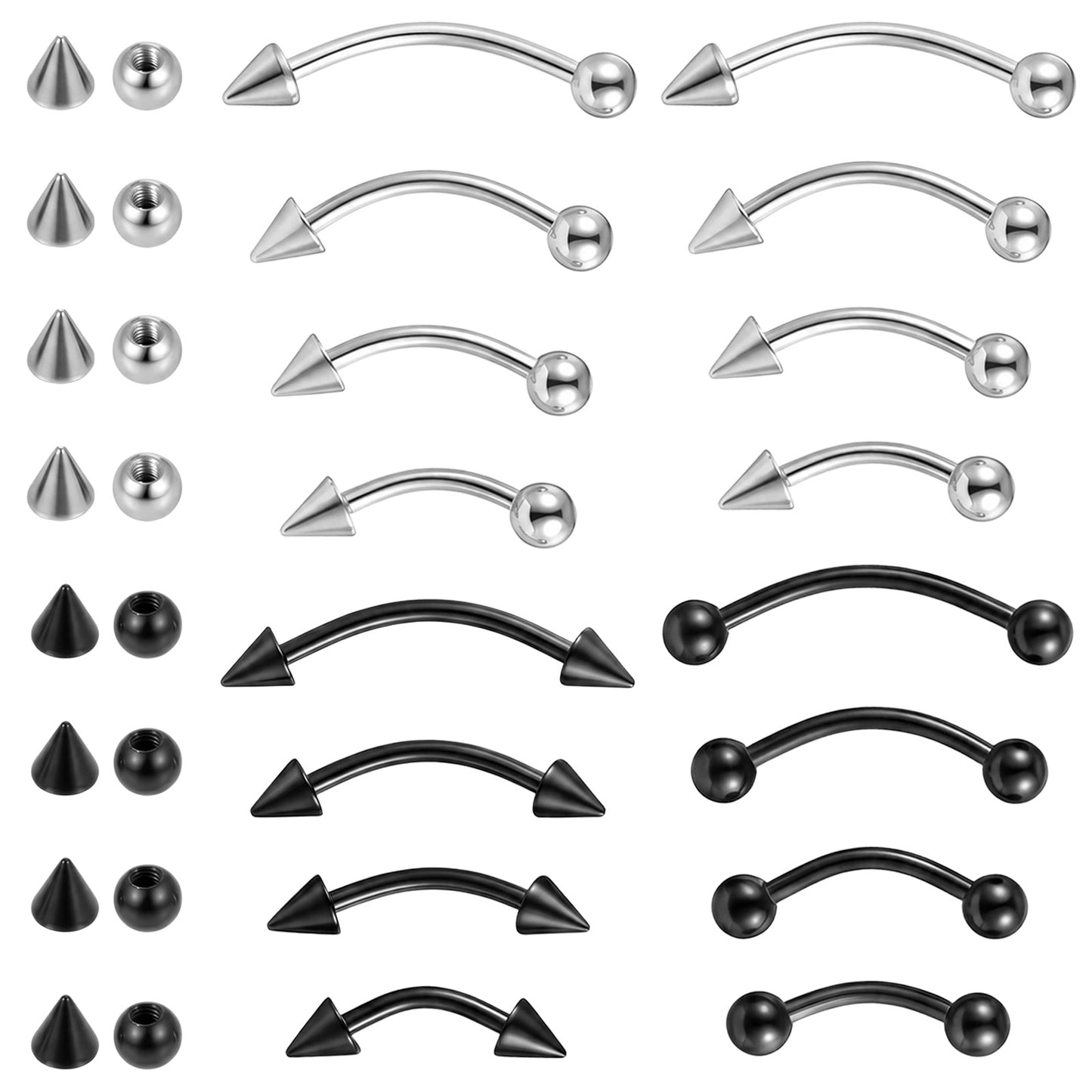 16 Pairs Eyebrow Piercing Jewelry Bar- Surgical Stainless Steel Snake Eyes Piercing Jewelry Vertical Labret Lip Rings for Barbell Rook Daith Earrings Belly Studs Cartilage Tragus Barbell 6/8/10/12mm