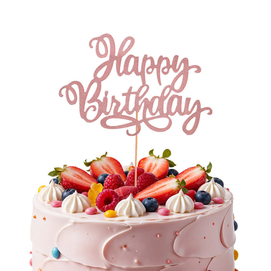 Happy Birthday Cake Topper, Glitter Cake Pick, Anniversary Party Decorations, Rose Gold Design, Paper Material