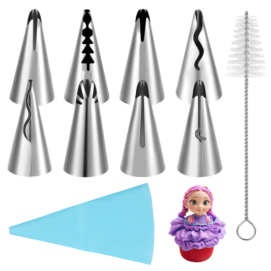 10 Pcs Piping Bags and Tips Set, Professional Icing Tips for Cake Decorating, Cookies, Macarons & Cupcakes | Stainless Steel, Easy Clean
