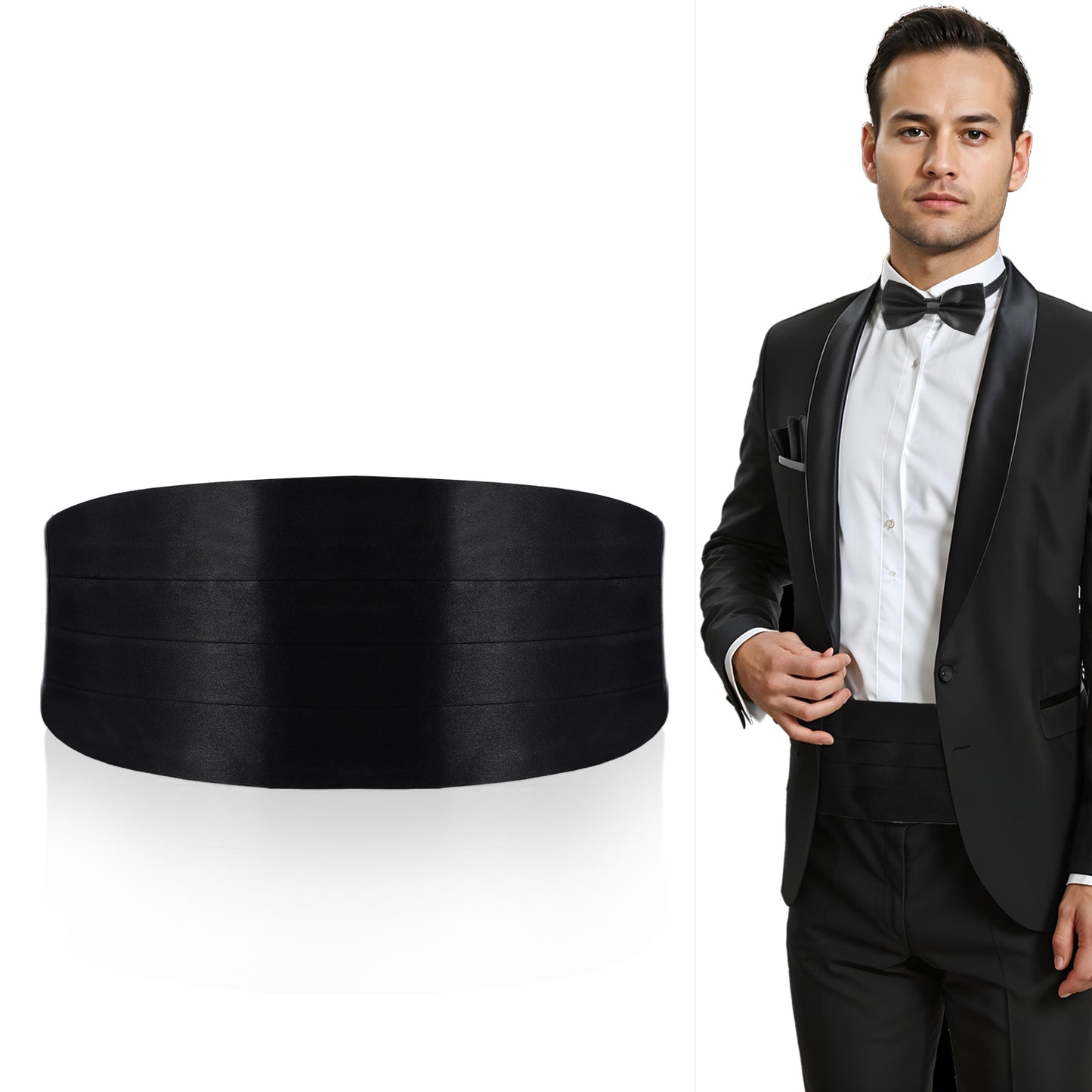 Lusofie Black Cummerbund for Men - Adjustable Satin Men's Cummerbunds for Tuxedo Accessories, Perfect for Weddings, Proms, and Formal Events(Black)
