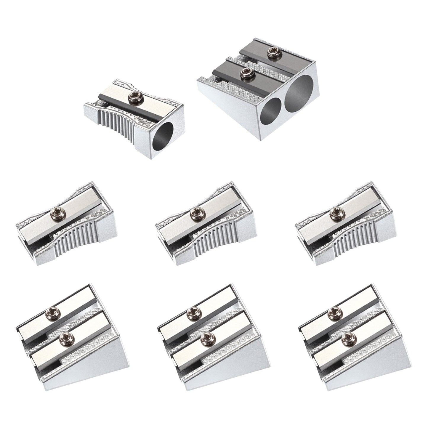 8 pcs Metal Pencil Sharpener Single-Hole Double Hole Hand Pencil sharpeners Multipack Aluminum Alloy Small Sharpeners for Standard Size Hand Held Sharpeners（4 Double Hole & 4 Single Hole）