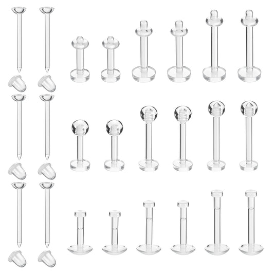 HekouJiub Clear Earrings for Sports - 24Pcs Clear Nose Studs Lip Piercing 16G 20G Plastic Cartilage Helix Tragus Labret Retainer Invisible Piercing Jewelry