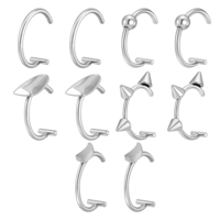 Josojoou Fake Lip Piercing, 10Pcs 8mm Fake Lip Ring Stainless Steel Clip on Nose Ring Non Piercings Jewelry for Women Men(Silver)