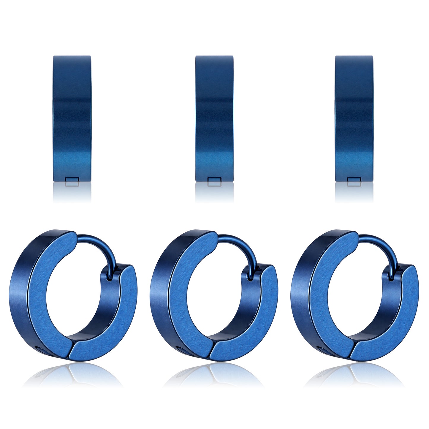 Men Hoop Earrings, 3 Pairs Stainless Steel Mens Earring Hoops Blue Hoop Earrings for Men Women Wearing(Blue)