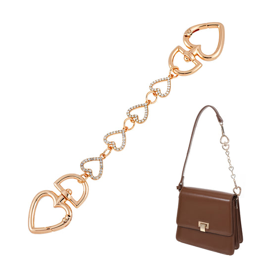 Purse Extender Chain, Purse Strap Extender for Handbag Bag, Gold Hearts Rhinestones Bag Extenders Chain - Elegant and Durable Accessory