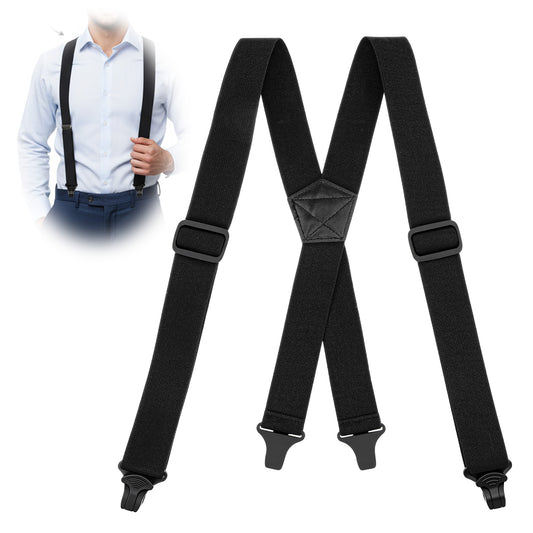 Gemoioio Black Suspenders Men, Mens Suspenders Heavy Duty with Plastic Gripper Elastic Braces, Hidden Suspender for Men Trousers