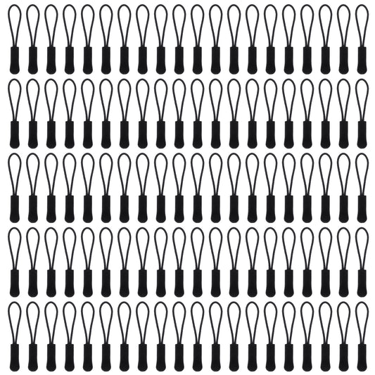 100Pcs Replacement Zipper Pull Black Zipper Tab Tags Cord Extension Fixer for Golf Bag Backpacks Luggage Purses Handbags
