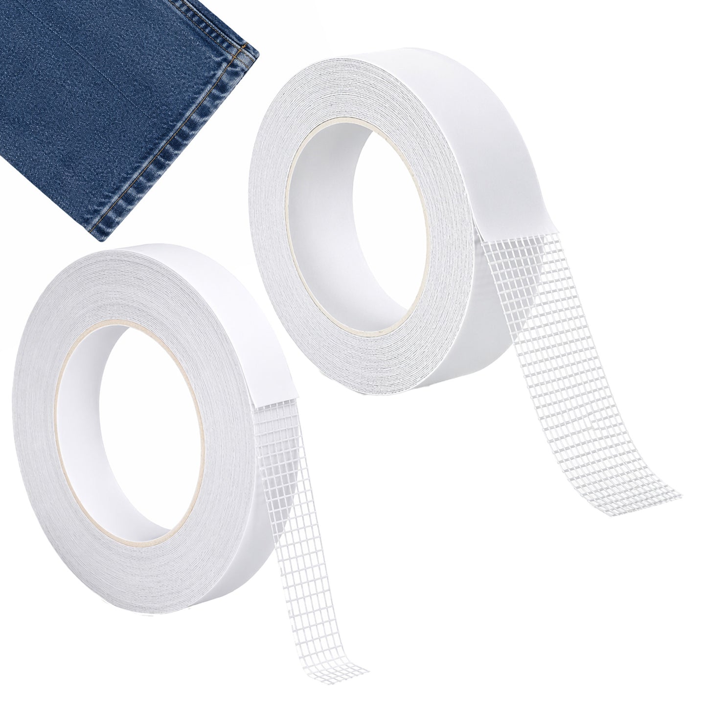 Yolev Double Sided Fabric Tape, 2 Rolls (0.7" x 32ft + 0.4" x 32ft) Sewing Tape, No Iron No Sew Tape, Quick Repair Hem Tape for Pants Clothing Dresses Carpets DIY Crafts