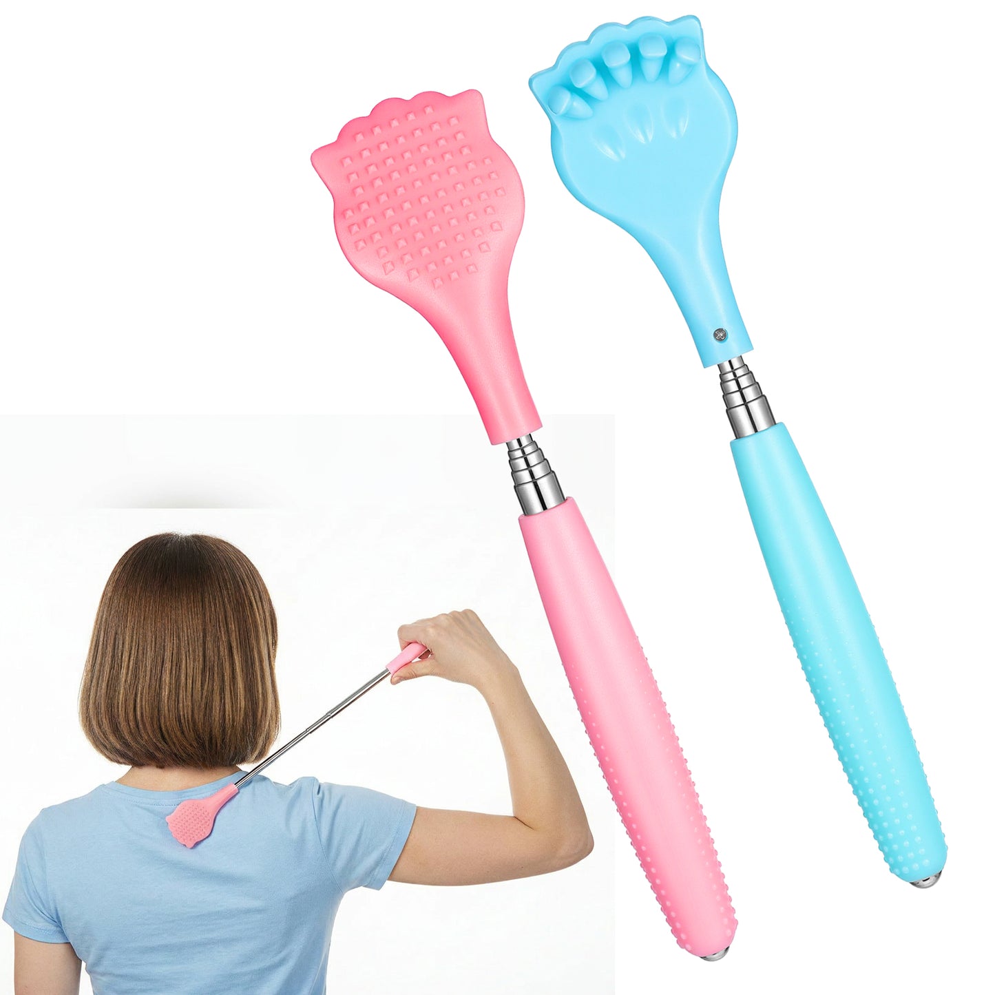 2Pcs Back-Tickled Scratchers- Portable& Extendable Back Scratcher, Backing Massagers & Exfoliator with Telescopic Handle Back Scratcher for Men, Women & Pets