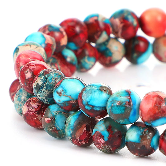 Yolev 60Pcs Jasper Beads Imperial Sea Sediment Natural Gemstone Beads 6MM Colorful Round Stone Bead for Jewelry Making