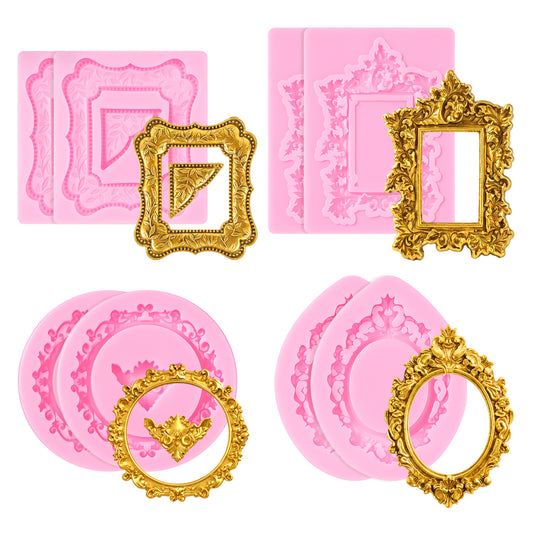 8 Pcs Picture Frame Molds,Silicone Baroque Style Vintage Fondant Molds for DIY Cake Decorating, Chocolate, Candy, Polymer Clay Baking Desserts