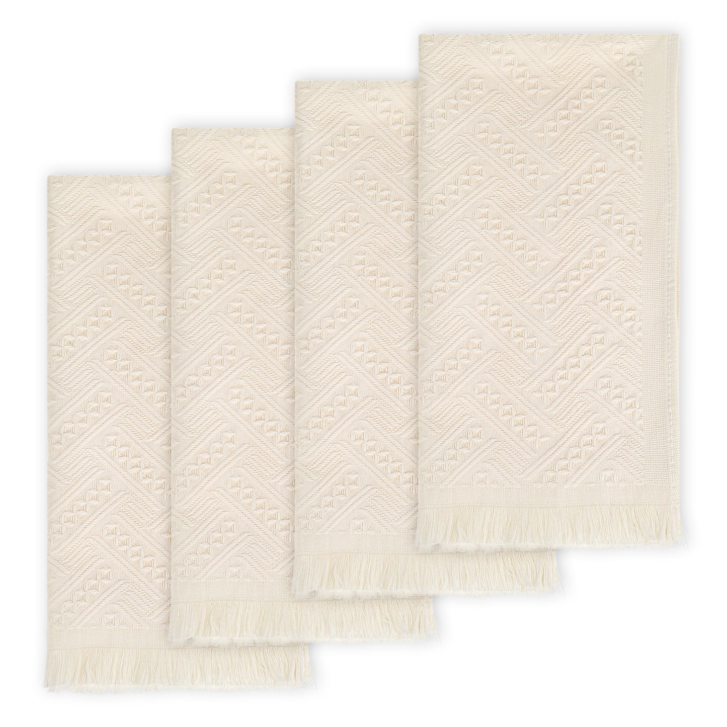Neyauo 4 Pack Bohemian Hand Towels, 14x30 Inches, 100% Cotton, Absorbent Bathroom Kitchen Towels, Cream White Decorative Farmhouse Towel Set