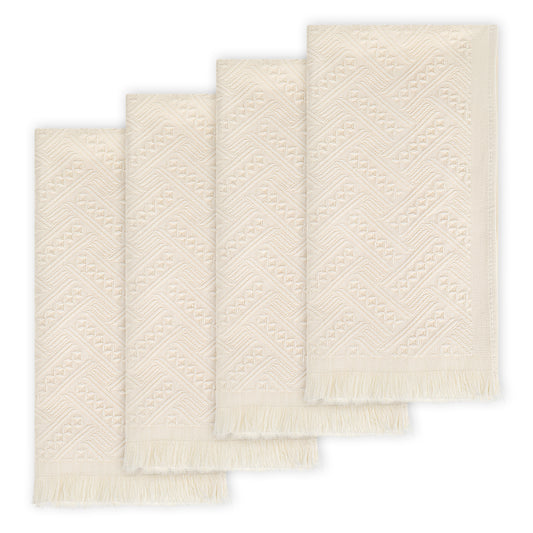 Neyauo 4 Pack Bohemian Hand Towels, 14x30 Inches, 100% Cotton, Absorbent Bathroom Kitchen Towels, Cream White Decorative Farmhouse Towel Set