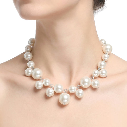 HekouJiub Faux Pearl Necklace for Women Big Pearl Necklace Choker Adjustable Dainty Chunky Necklaces for Bride Wedding Jewelry