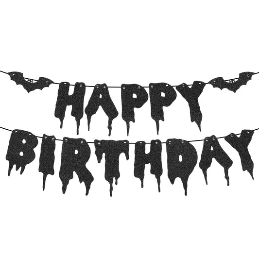 Glitter Happy Birthday Halloween Banner, Halloween Birthday Decorations