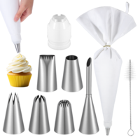 9 Piece Reusable Piping Bags and Tips Set, 16inch Pastry Bags for Cake Decorating, Cupcakes, Cookies, otton Baking Kit with Coupler, Stainless Steel Nozzles & Cleaner