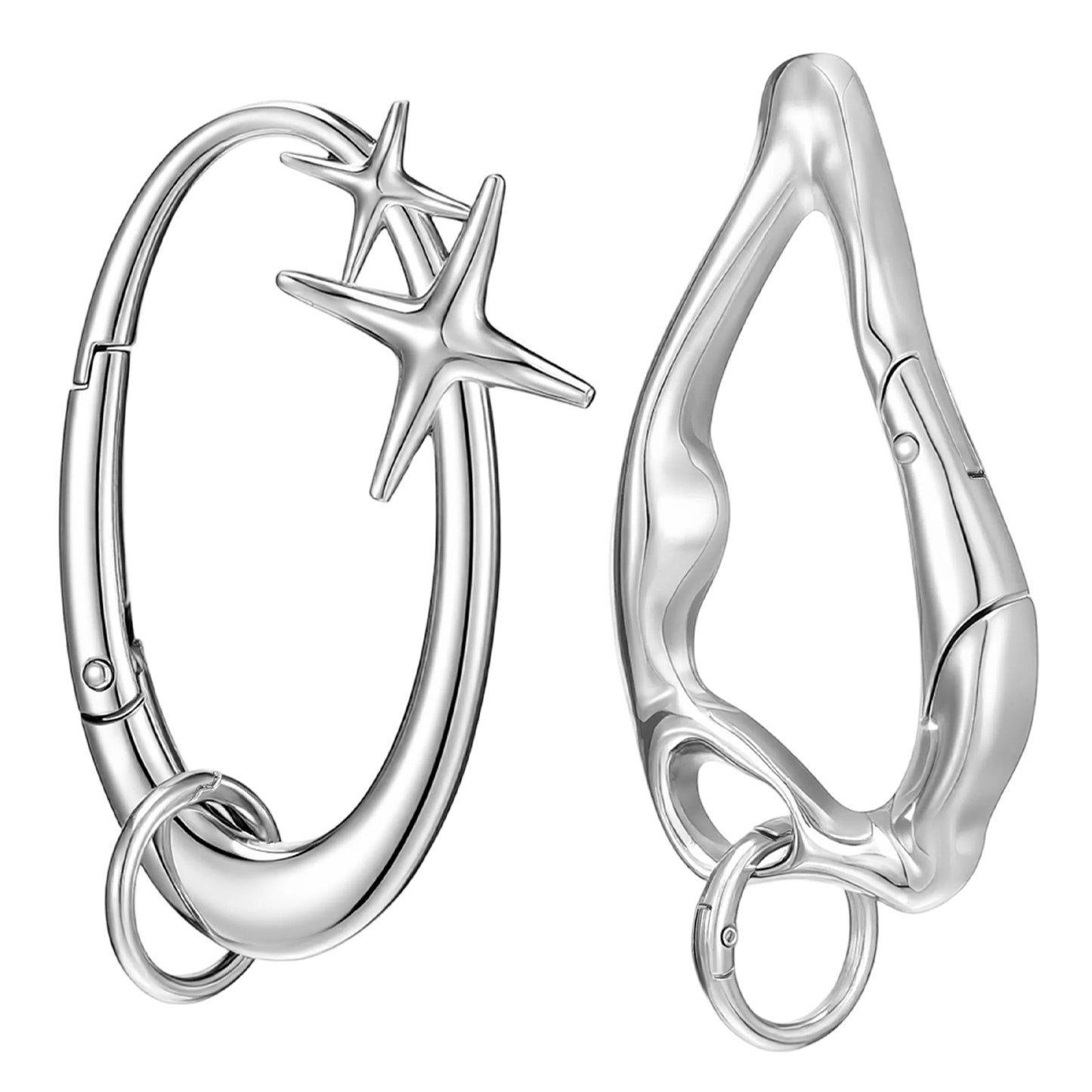 Tucnoeu 2Pcs Silver Carabiner Keychain: Star Keychain Clip & Irregular Key Ring Clips Y2K Keychains for Men & Women