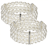 Josojoou 2Pcs Pearl Bracelets for Women, 1920s Vintage Pearl Stretch Bracelet 3-Rows Fake Pearls Bracelet for Women Bridal Wedding Jewelry(White)