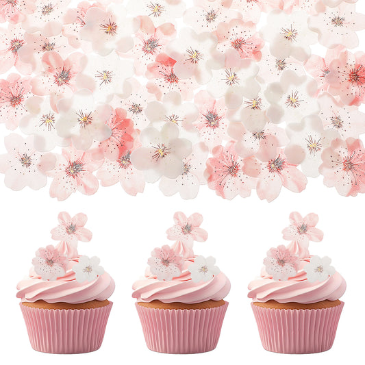 Edible Cherry Blossoms Cupcake Toppers, Wafer Paper Flowers, Cake Decorations For Baby Shower, Kids Birthday, Party Supplies, Colorful Design