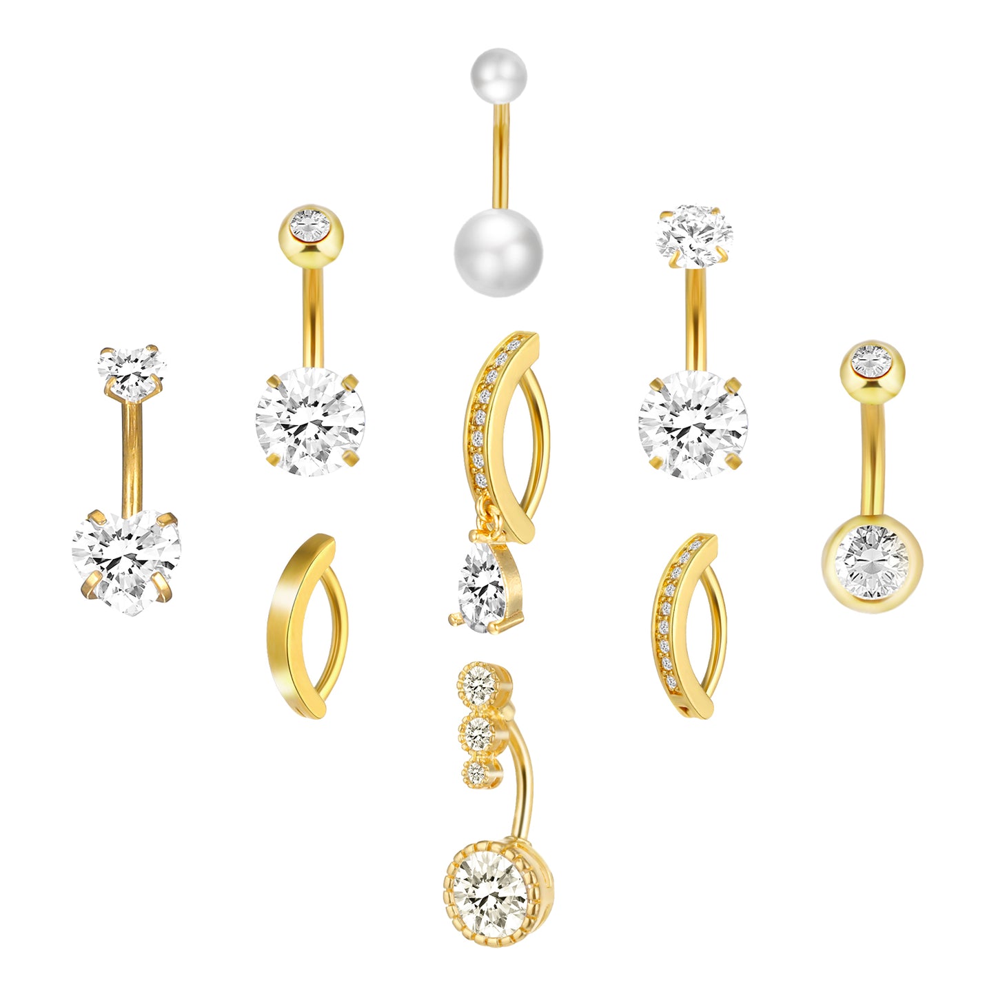 Tucnoeu 9pcs Long Belly Button Rings,14G Stainless Steel Diamond Belly Rings For Women,Pendant Navel piercing Jewelry with Butterfly