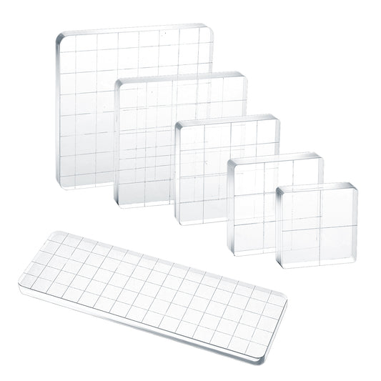 6Pcs Acrylic Stamp Block Clear Stamping Blocks with Grid Lines Assorted Pattern Stamp Blocks for Scrapbooking DIY Crafts Card Making