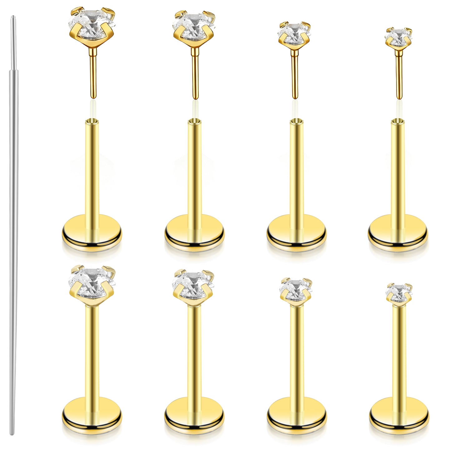 Yolev 9 Pcs Tragus Piercing Jewelry 20g Flat Back Nose Stud Surgical Steel Cz Threadless Push In Nose Rings Threaded Labret Studs For Cartilage Earrings Tragus Helix Women Men