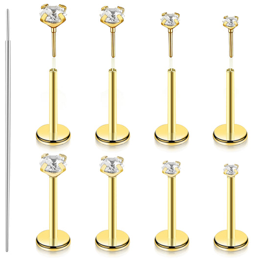 Yolev 9 Pcs Tragus Piercing Jewelry 20g Flat Back Nose Stud Surgical Steel Cz Threadless Push In Nose Rings Threaded Labret Studs For Cartilage Earrings Tragus Helix Women Men