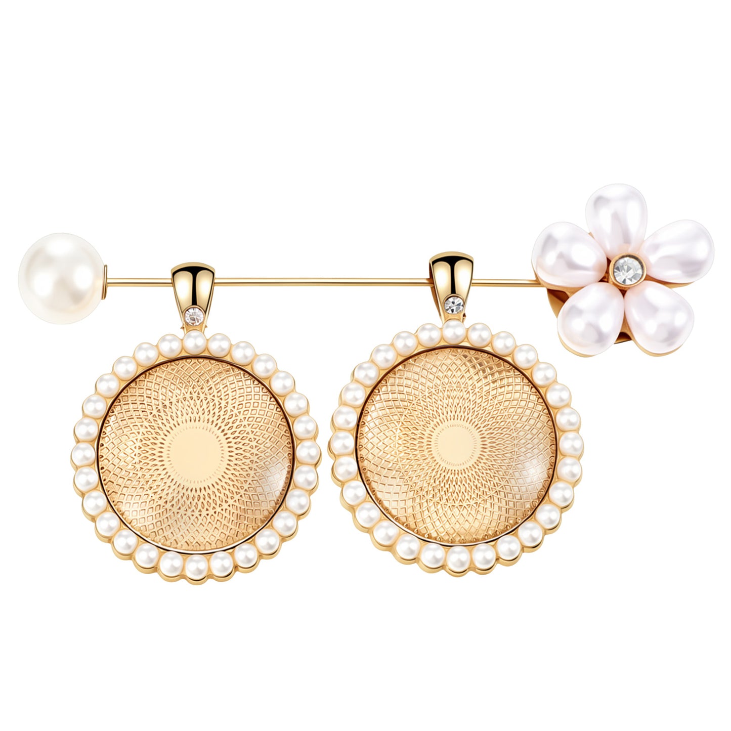 Yolev Pearl Wedding Bouquet Charm Antique Gold Bouquet Pins,Bouquet Picture Charm Pearl Bridal Bouquet Charms Decor Double Frame Pendant for Bride Flower Jewelry DIY Gold Flower Boutonniere
