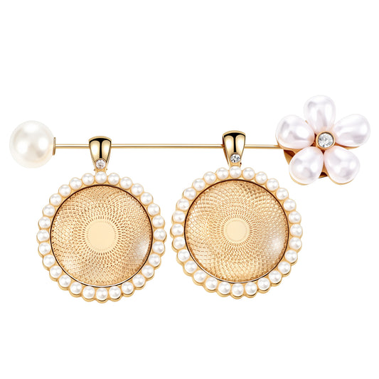 Yolev Pearl Wedding Bouquet Charm Antique Gold Bouquet Pins,Bouquet Picture Charm Pearl Bridal Bouquet Charms Decor Double Frame Pendant for Bride Flower Jewelry DIY Gold Flower Boutonniere