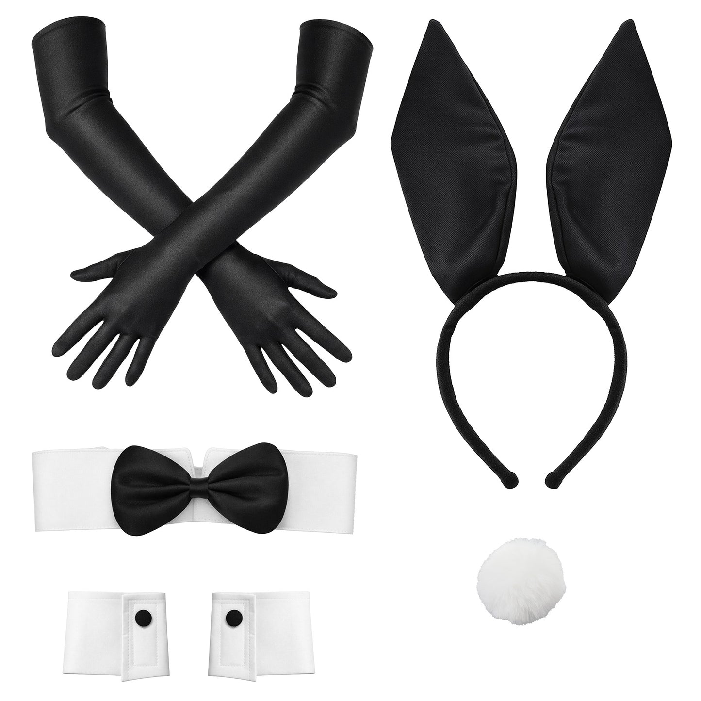 Lusofie Bunny Costume Set - easter costumes Rabbit Ear Headband Bow Tie Collar Cuffs Gloves Tail Accessory For Easter Halloween Cosplay Party