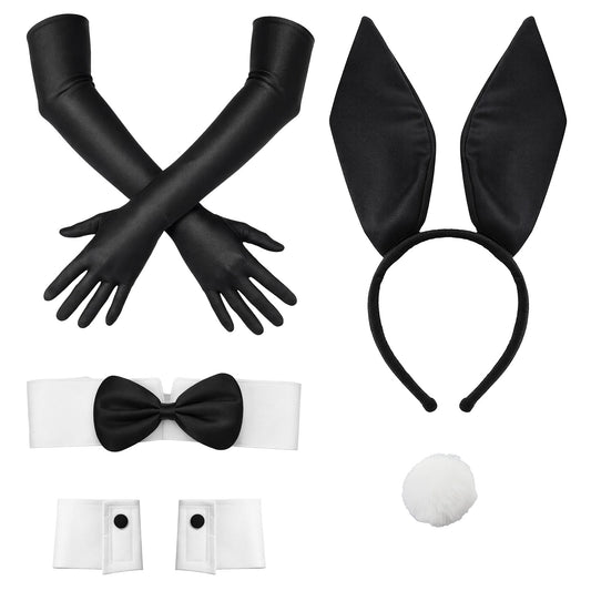 Lusofie Bunny Costume Set - easter costumes Rabbit Ear Headband Bow Tie Collar Cuffs Gloves Tail Accessory For Easter Halloween Cosplay Party
