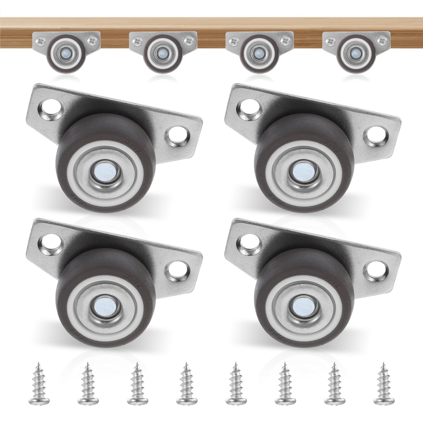 Set of 4 Mini Caster Wheels for Furniture, Side Mount Casters, Heavy Duty Low Profile Castor Wheels with Silent Ball Bearing with 360 Degree Swivel and Brakes, Ideal for Home and Office Use(1.25inch)