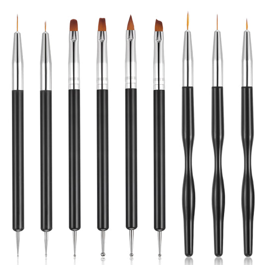 9pcs Nail Art Brushes Set,Double-End Nail Dotting Tool,Professional Nail Brush Kit with Painting Dotting Line Pen for Nail Art DIY Drawing