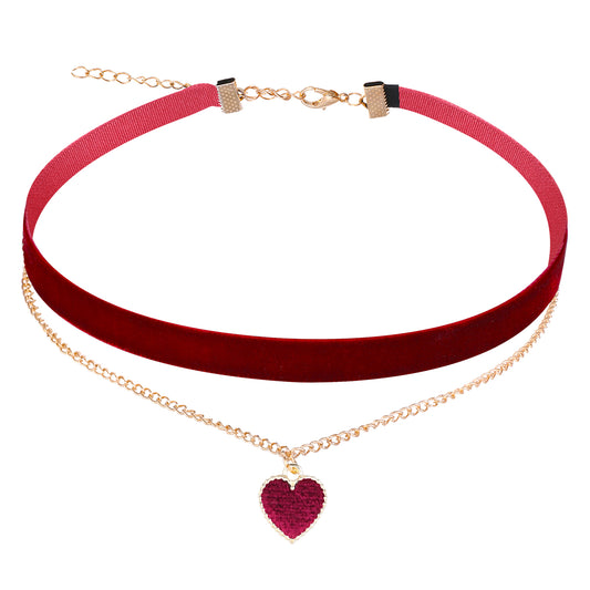 HekouJiub Red Heart Choker Necklace for Women Black Velvet Choker Adjustable Gothic Necklace Classic Vintage Heart Choker Necklace 90s Ribbon Choker Collar for Women Girls Halloween Cosplay Party