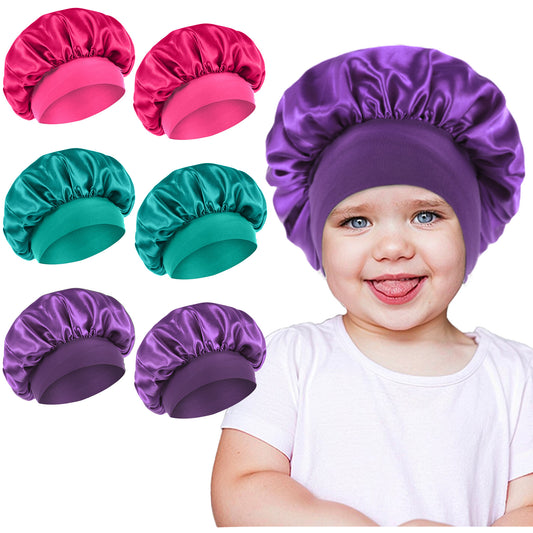 HekouJiub 6Pcs Satin Baby Bonnet for Sleeping, Elastic Toddler Bonnet for Baby Girls and Boys(Cyan, hot Pink, Purple)