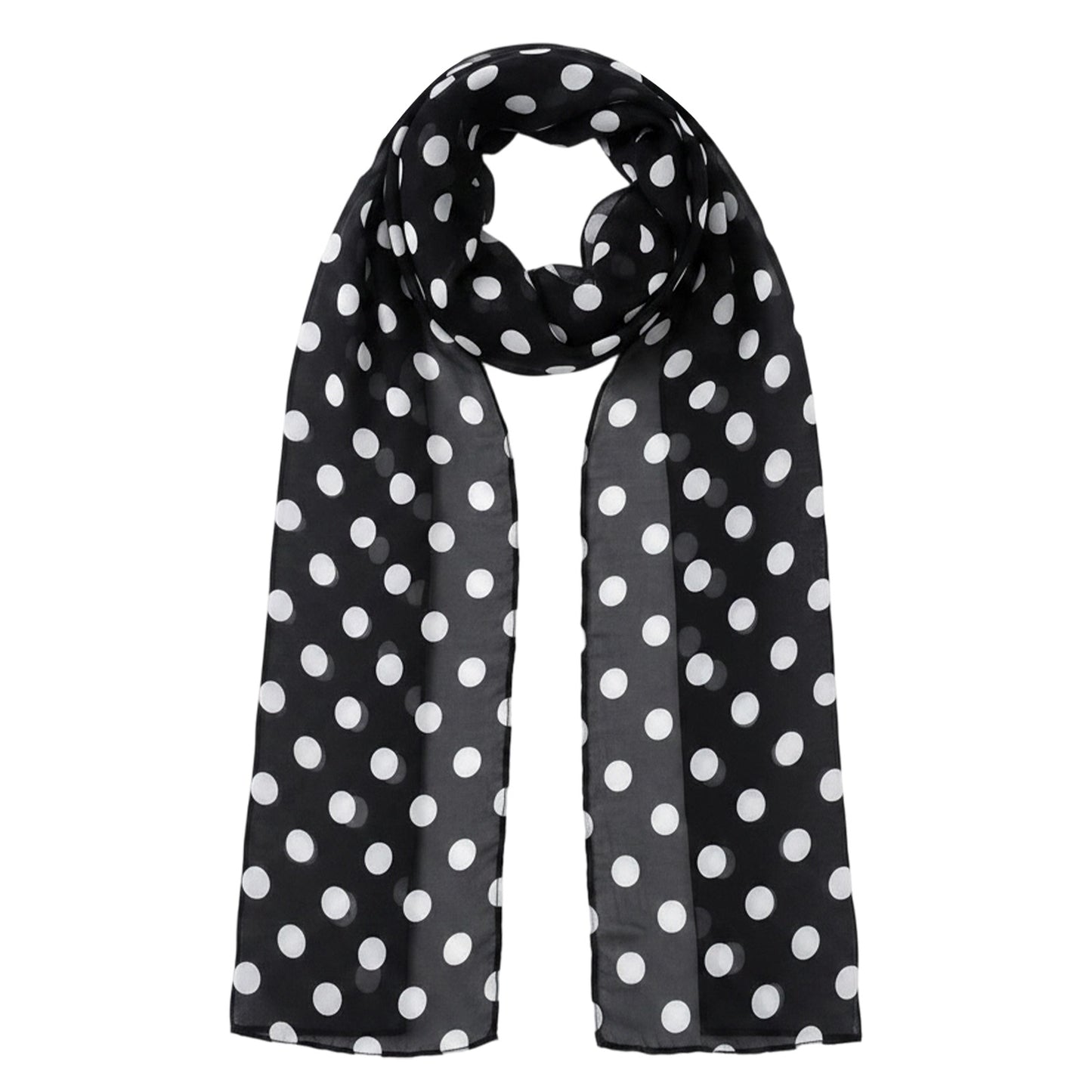 Chiffon Shawl Polka Dot Scarf for Women- Black & White Polka Dots Scarves for Women Lightweight Head Wrap, Elegant Dress Accessory- Summer Shawl Daily Wearing and Beach Holiday Accessories