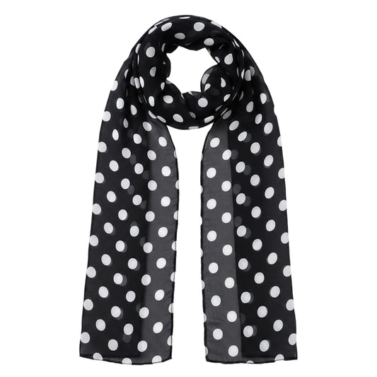Chiffon Shawl Polka Dot Scarf for Women- Black & White Polka Dots Scarves for Women Lightweight Head Wrap, Elegant Dress Accessory- Summer Shawl Daily Wearing and Beach Holiday Accessories